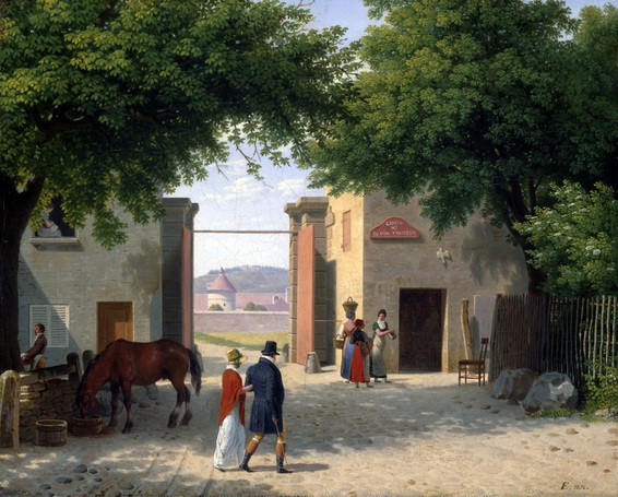 C.W. Eckersberg, "Udgangen af Bois-de-Boulogne til Longchamp", 1812